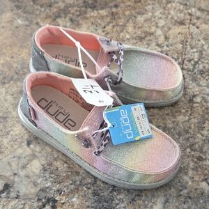 Hey Dude Size 2 NEW Girl's Pastel Glitter Slip-On Sneakers